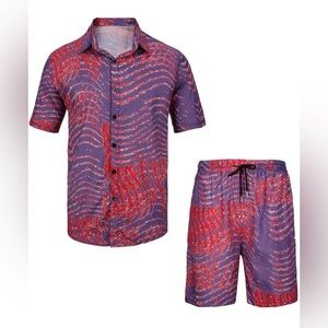 Stylish Purple and Red Patterned Shirt and Shorts Set